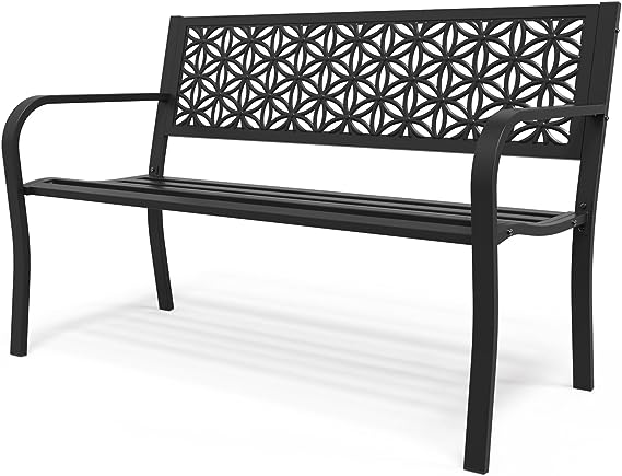 2-3 People Outdoor Bench Metal Waterproof with Beautiful Floral Back