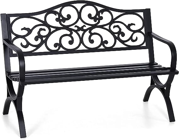 50Inch Cast Iron Steel Frame Garden Bench Patio Chair Outdoor Bench
