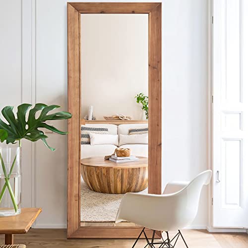 Full Length Mirror 65"x22" Floor Mirror with Standing Holder Solid Wood Frame Large Wall Mounted Mirror Hanging or Leaning Against Wall