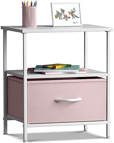 Drawer Shelf Storage Nightstand - Kids Bedside Furniture End Table Night Stand