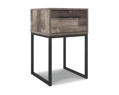 Neilsville Industrial 1 Drawer Nightstand, Butcher Block Gray - Bircata