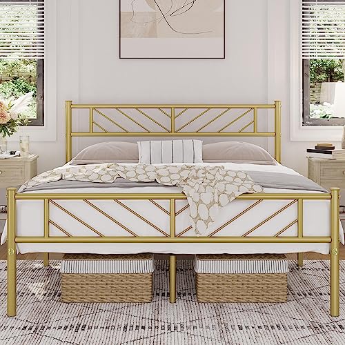 Metal Platform Bed with Arrow Design Headboard and Footboard