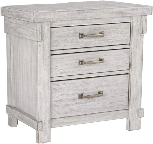 Brashland Farmhouse 3 Drawer Nightstand with Dovetail Construction, 2 Electrical Outlets & 2 USB Charging Ports - Bircata