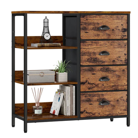 Fabric Dresser with 4 Drawers and Side Shelf,Industrial Lightweight Storage Unit Organizer