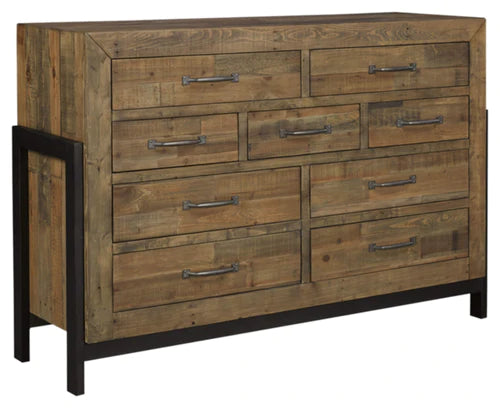 Sommerford Urban Industrial Butcher Block Style 9 Drawer Dresser, Brown