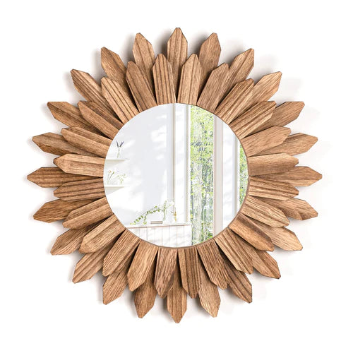 Wall Mirror 12 inch Rustic Wood Farmhouse Mirror Sunburst Boho Mirror Wall Decor