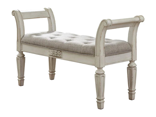Realyn French Country Upholstered Tufted Accent Bench, Antique White