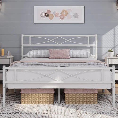 Metal Full Size Bed Frame, Platform Bed Frame, Mattress Foundation with Curved Design Headboard & Footboard, - Bircata