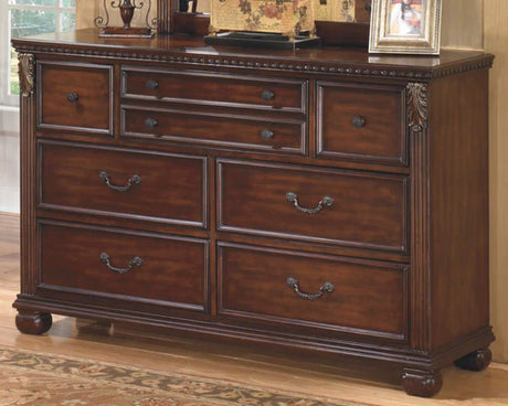 Leahlyn Traditional Ornate 5 Drawer Chest of Drawers, Warm Brown & Leahlyn Traditional Ornate 7 Drawer Dresser, Warm Brown