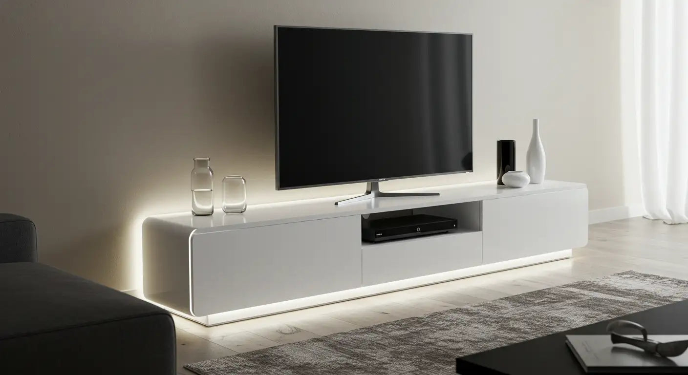 Rustic TV console with cabinets and wooden entertainment cabinet