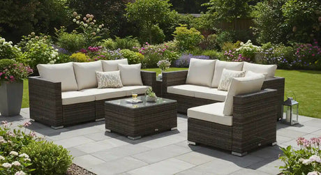 modern outdoor furniture, Round wicker patio lounge chair with black cushions 