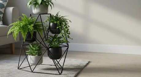 Modern plant stands with lights, featuring indoor and outdoor designs for stylish plant displays.