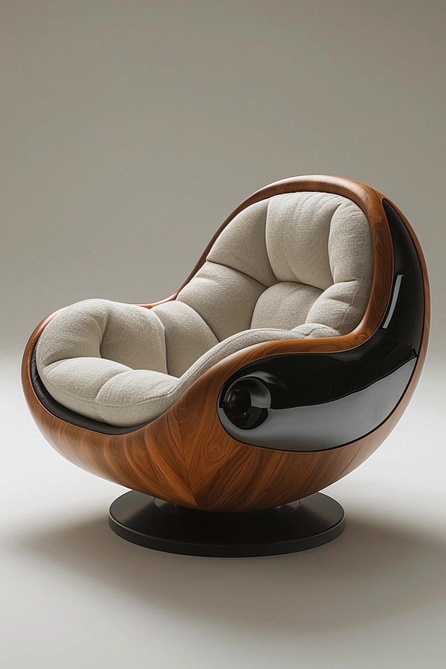 Modern power lift recliner with plush cushioning and a sleek curved wood base, designed for comfort and relaxation.