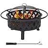 Black Crossweave Large Outdoor Fire Pit - 36-Inch Wood-Burning Fire Pit