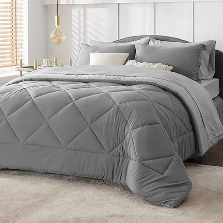 Navy Full Size Bed in a Bag - 7 Pieces Reversible Comforter Set Full Bed Set