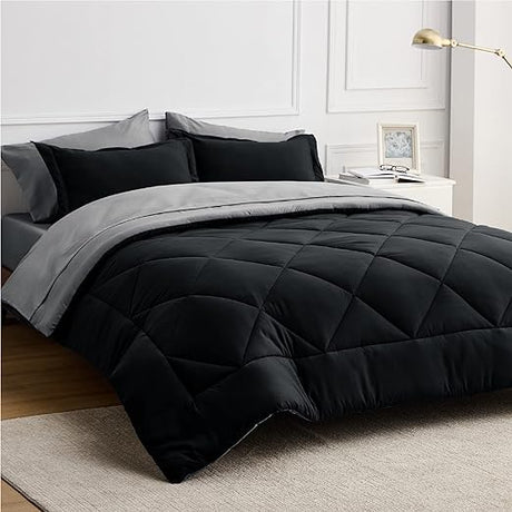 Navy Full Size Bed in a Bag - 7 Pieces Reversible Comforter Set Full Bed Set