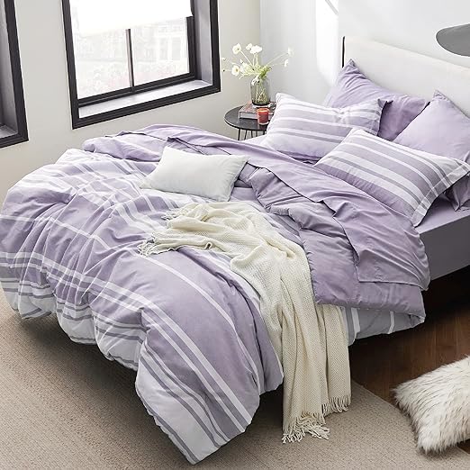 Grey White Striped Comforter for Queen Size Bed