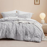 Boho Comforter Set  - White Tufted Shabby Chic Bedding Comforter Set