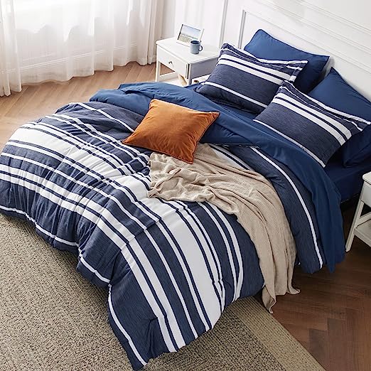 Grey White Striped Comforter for Queen Size Bed