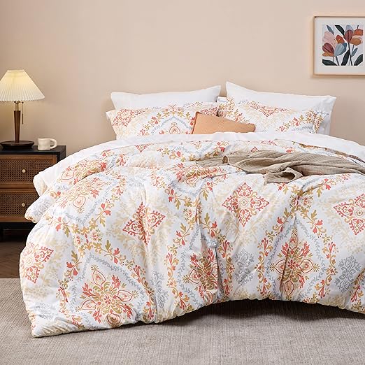 7 Pieces Blue Floral Bedding Sets Queen Bed in a Bag