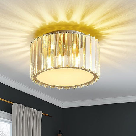 Modern Crystal Ceiling Light Fixture, Mini Flush Mount Crystal Chandelier