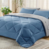 Navy Comforter Set King - 7 Pieces Reversible King Navy Bed in a Bag