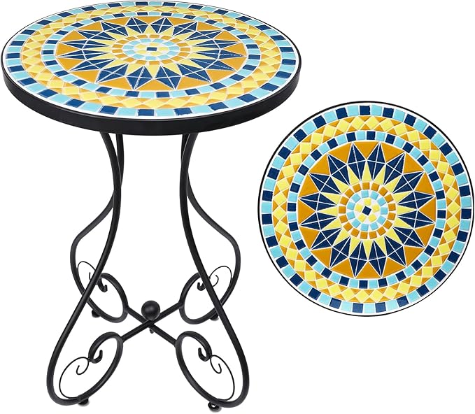 Outdoor Side Table Mosaic Patio Table Accent Tables Mosaic Tile Top Metal Frame