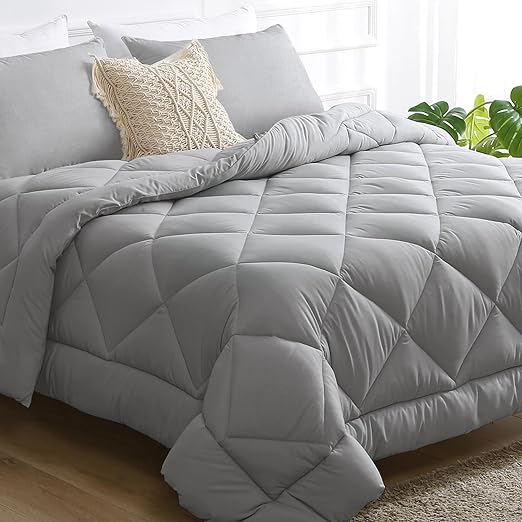 Dark Grey Queen Comforter Set, Reversible Bed in a Bag Bedding Set for All Seasons