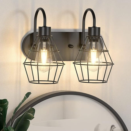 Retro Style Industrial Bathroom Vanity Light 3 Lights, Elibbren Vintage