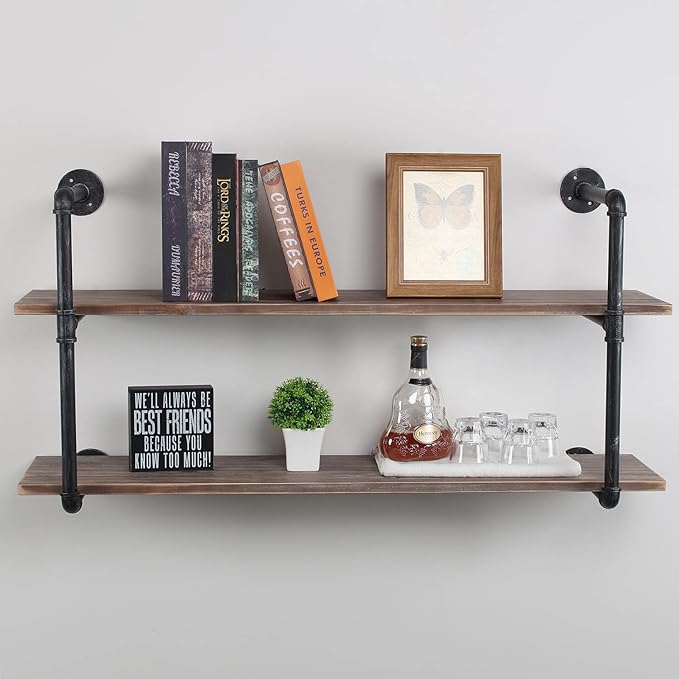 Industrial Pipe Shelving Wall Mounted,48in Rustic Metal Floating Shelves