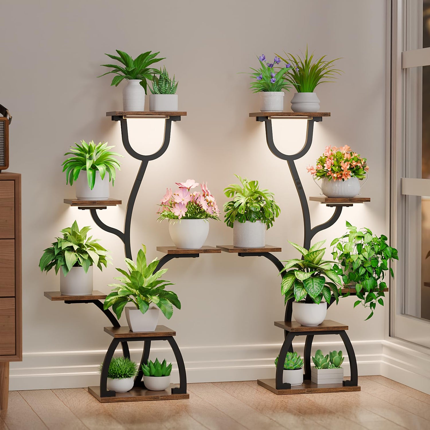 2-pack black metal plant shelf for small spaces