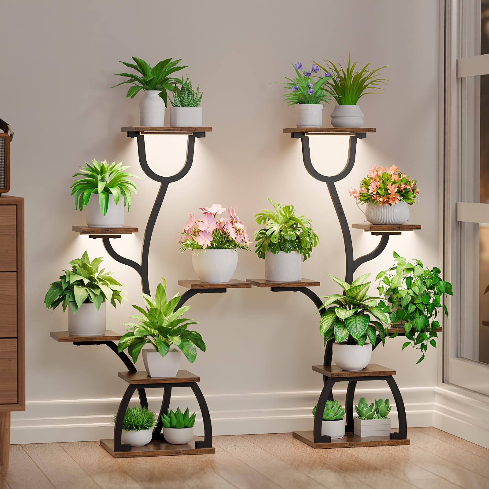 2-pack black metal plant shelf for small spaces