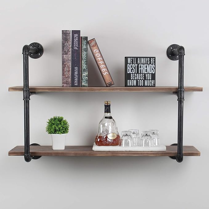 Industrial Floating Shelves Wall Mount,36in Rustic Pipe Wall Shelf,3-Tiers Wall Mount Bookshelf