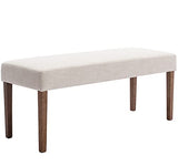 Farmhouse Linen Upholstered Dining Bench, 45" Long Dining Room Bench Seat with NaturalWood Legs,