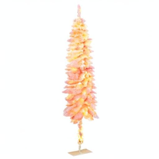 6FT Prelit Pencil Artificial Christmas Tree with Snow Flocked Branches