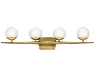 Kichler Jasper 32.25" 4 Light Halogen Vanity Light with Satin Etched Cased Opal Glass Natural Brass