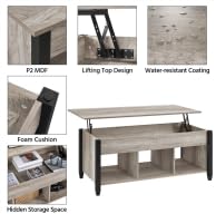 Gray Coffee Table, 47.5in Lift Top Coffee Table with Storage Hidden Compartment