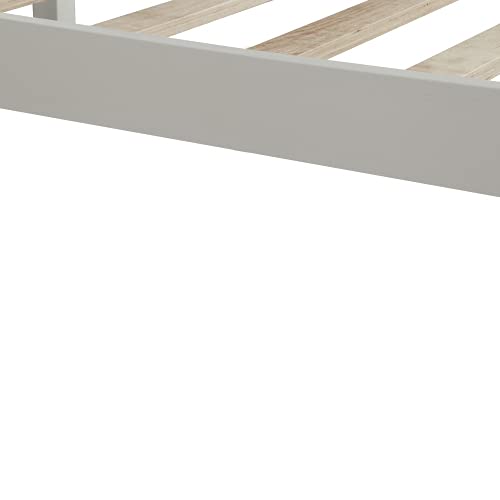 Rustic Style Wooden Bed with Wood Slat Support, No Box Spring Needed, Full Size, White