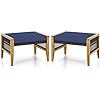 2 Piece Patio Rattan Ottomans, Wicker Footstool w/Acacia Wood Handles