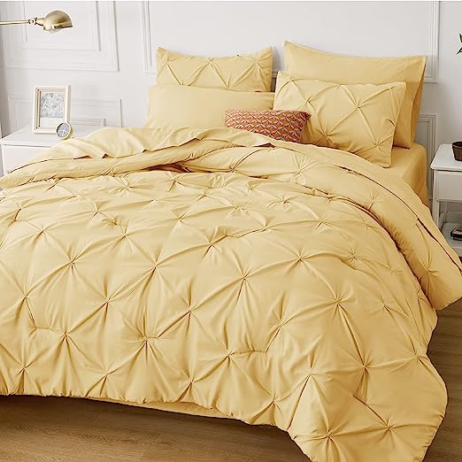 California King Comforter Set - Cal King Bed Set 7 Pieces, Pinch Pleat Navy