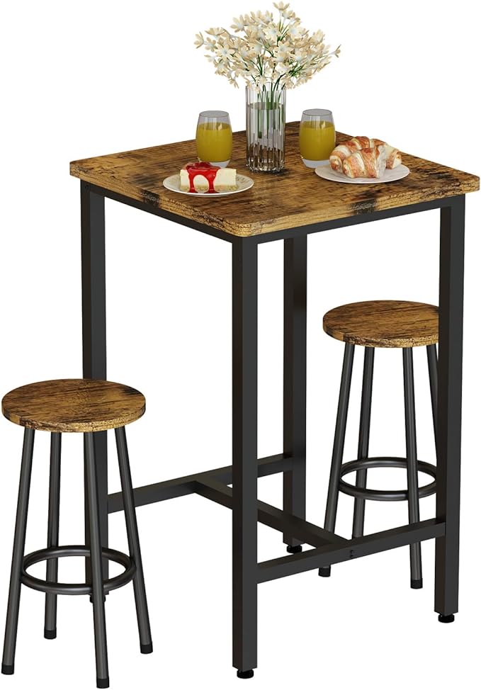 3 Piece Pub Dining Set, Modern Round bar Table and Stools