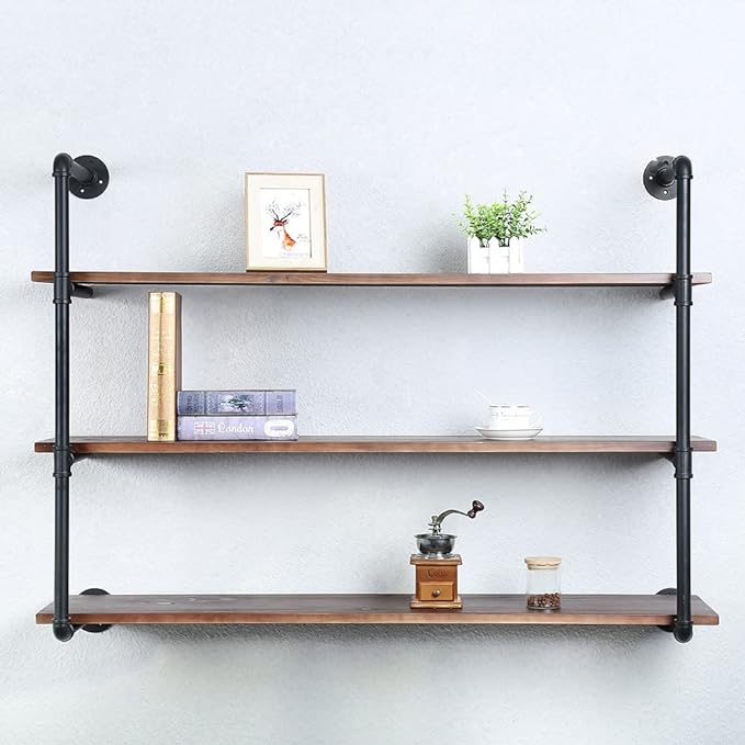 Industrial Pipe Shelving Wall Mounted,48in Rustic Metal Floating Shelves, Steampunk