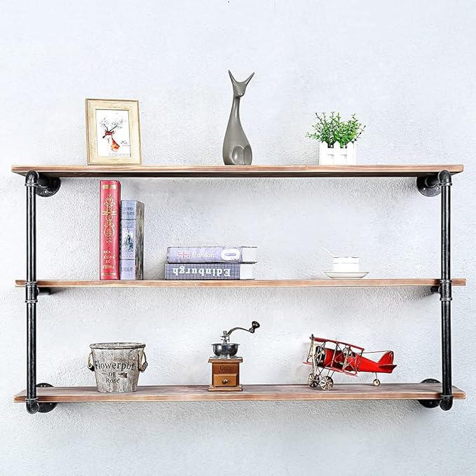 Floating Shelves for Wall Industrial Pipe Shelving, Pipe Shelves with Wood Shelf