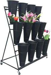 3-tier metal flower display stand with buckets