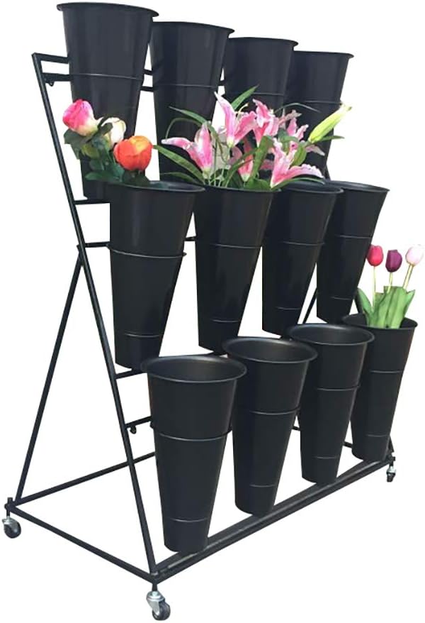 3-tier metal flower display stand with buckets