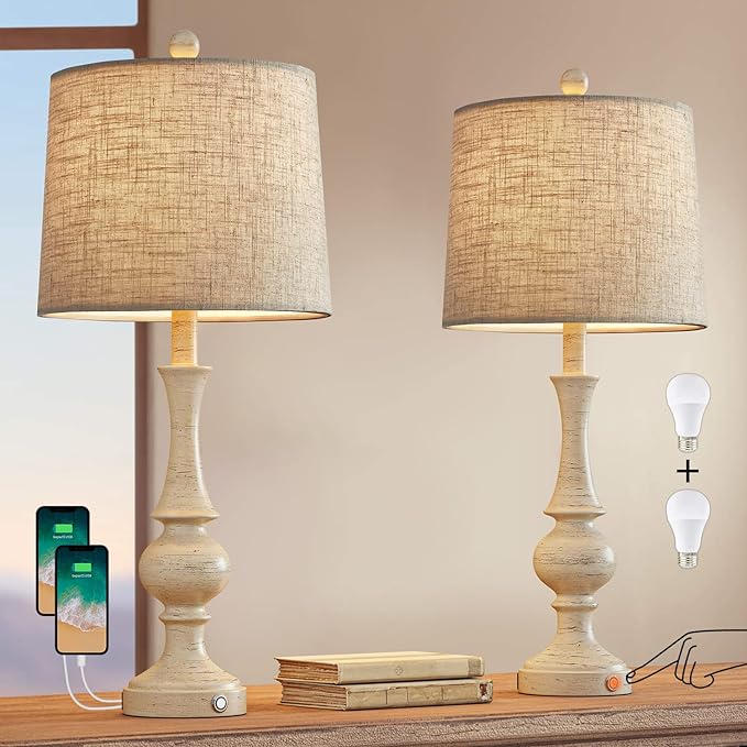 Oneach Vintage Table Lamps with Dual USB Port