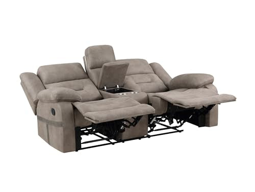 Traditioanl Abilene Tan Manual Console Loveseat Recliner Sofa, 160° Degree Recline, Living Room, Brown