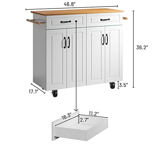 Kitchen Island with Storage on Wheels, Rolling Kitchen Island with 2 Drawers