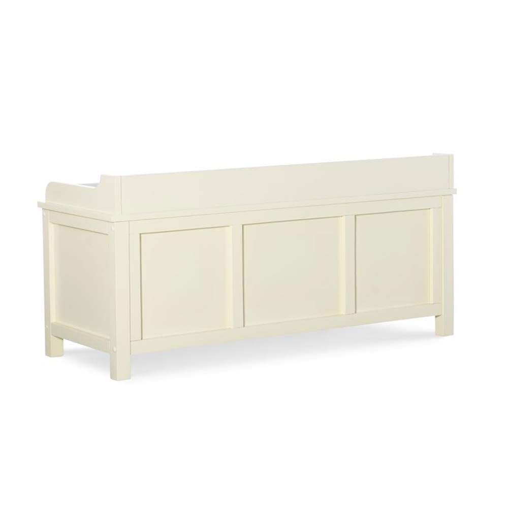 Storage Bench Padded Seat Sliding Doors in White