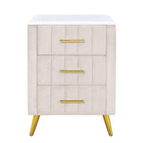 3 Drawers Nightstand with Metal Legs&Handles,Upholstered Nightstand with Faux Marble